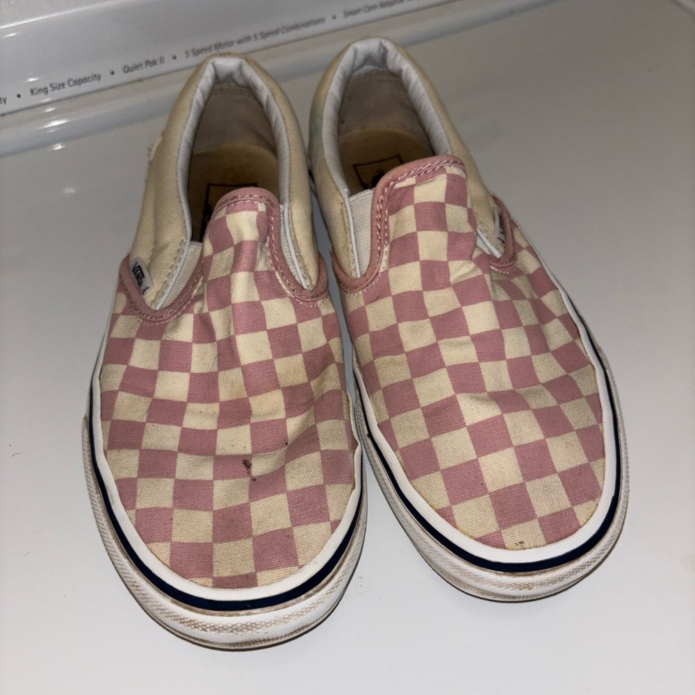 Vans Women’s Checkered Slip-On Shoes - Pink and Cream